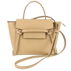 CELINE Belt Bag Nano 2-way shoulder bag, grained calfskin, beige, women's.